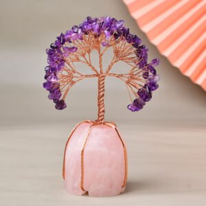 Natural crystal stone five-petal fortune tree gravel tree of life ornaments - purple