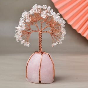 Natural crystal stone five-petal fortune tree gravel tree of life ornaments - white