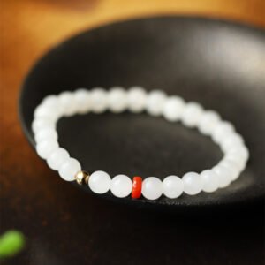 Natural 6mm mutton-fat white and Tianyu Nanhong spacer beads DIY handmade original women's bracelet